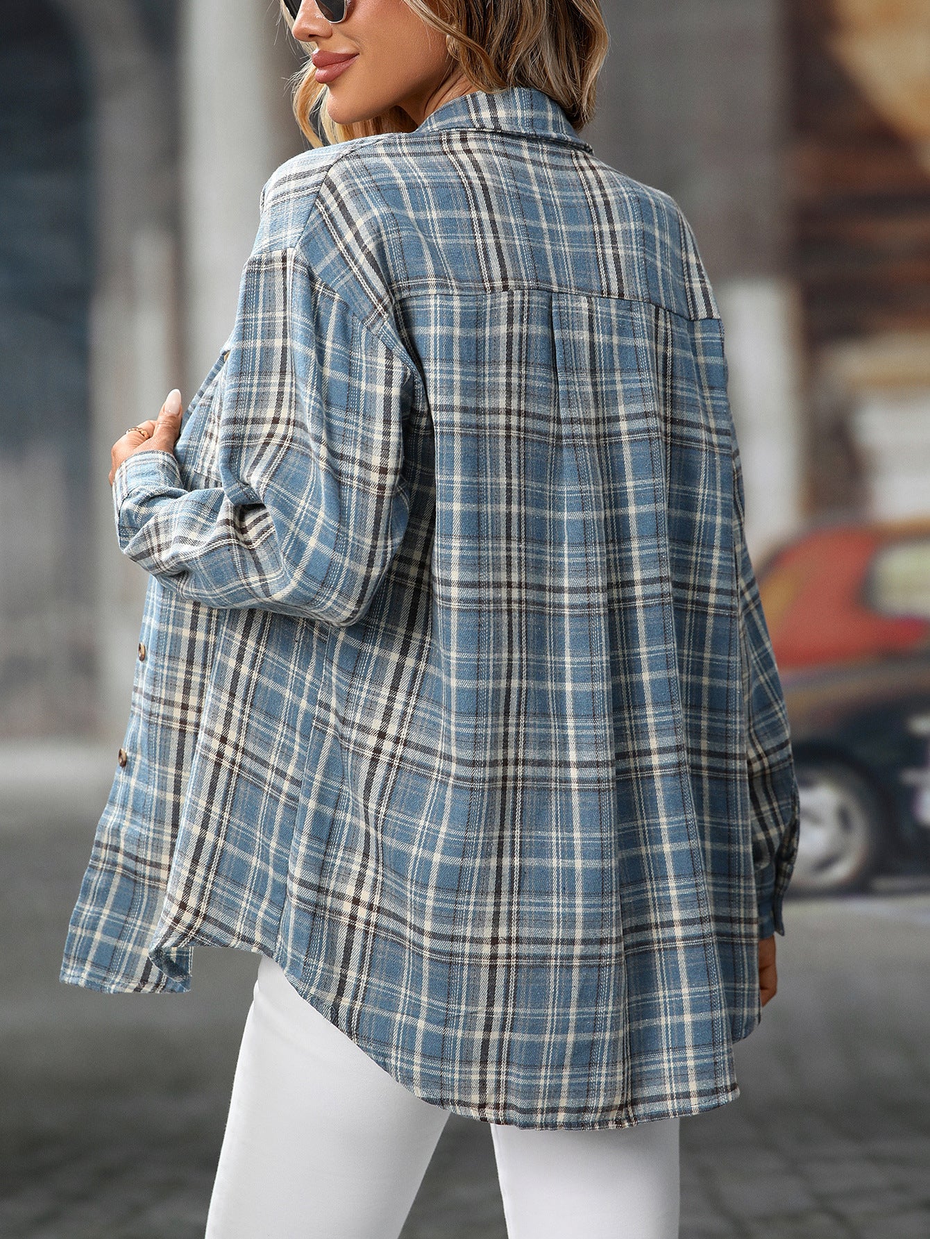 Casual Fashion Loose Plaid Pocket Shirt Women