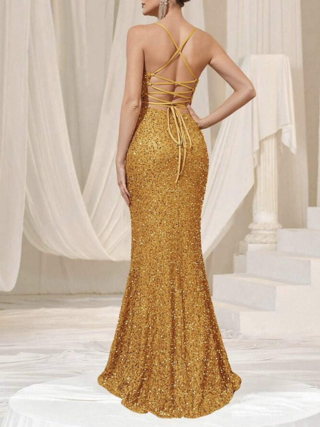 Sequin Slit Dress Slip Evening Dress