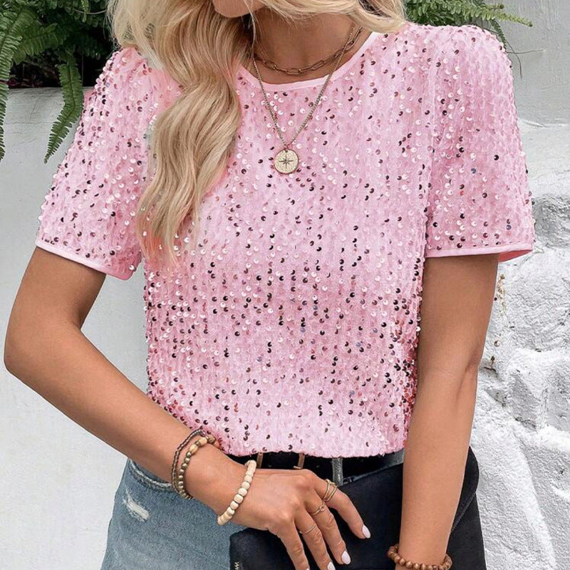 Short Sleeve Bag Neck Crew Neck Top Women's T-Shirt
