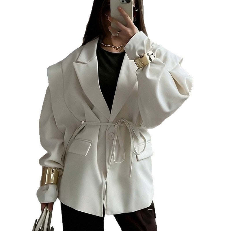 Women's Solid Color Lace-up Suit Collar Coat