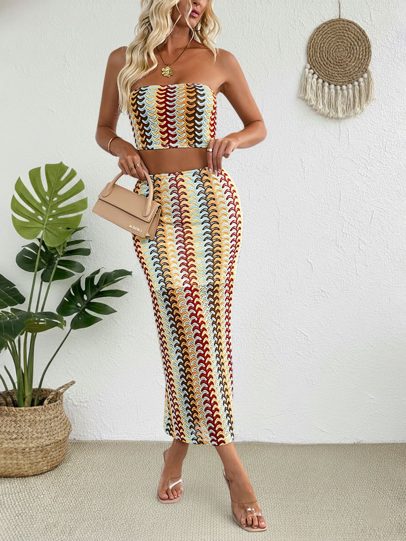 Sexy Tube Top with Split Ends Long Dress Suit for Women