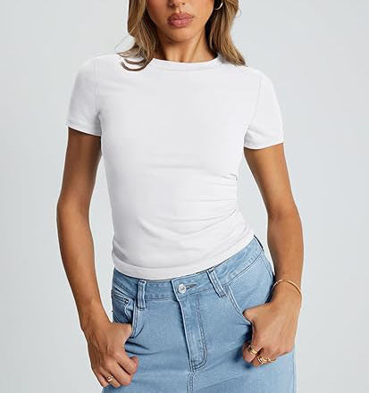 Women T-Shirt Slim-Fit Crew Neck Skinny Sexy Summer Top