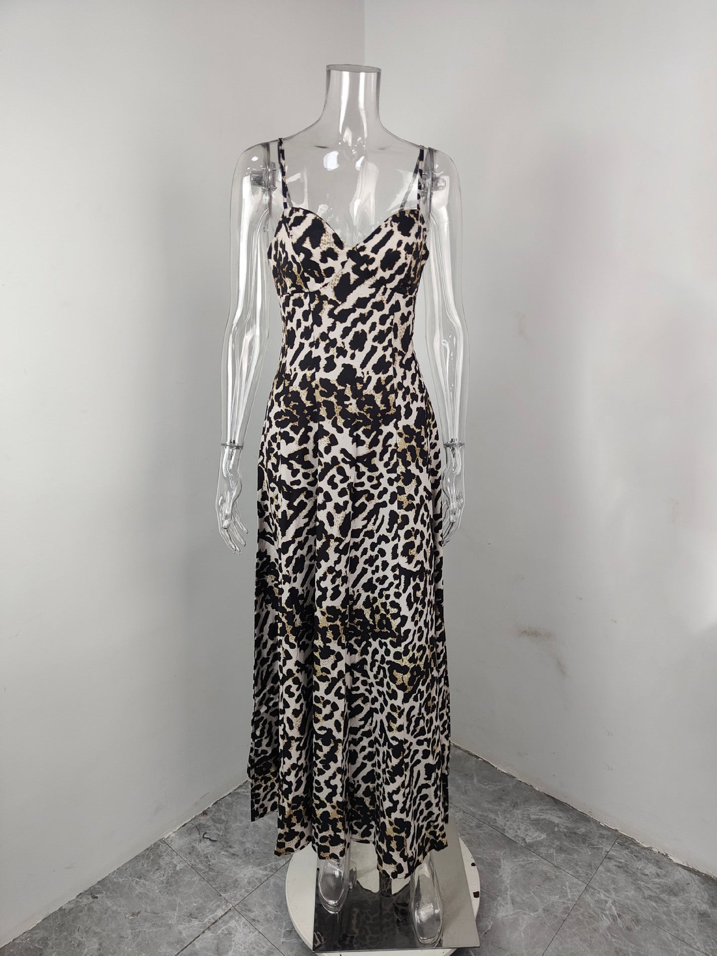 Women Fashion Sexy Elegant Leopard Print Suspender Dress