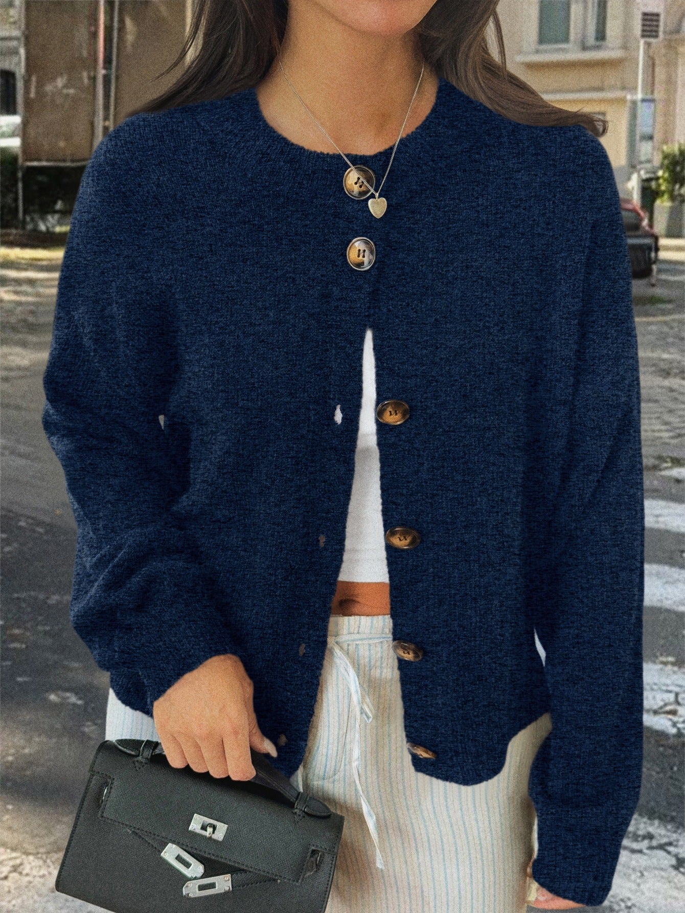 Womens Button Long Sleeve Jacket Sweater Cardigan