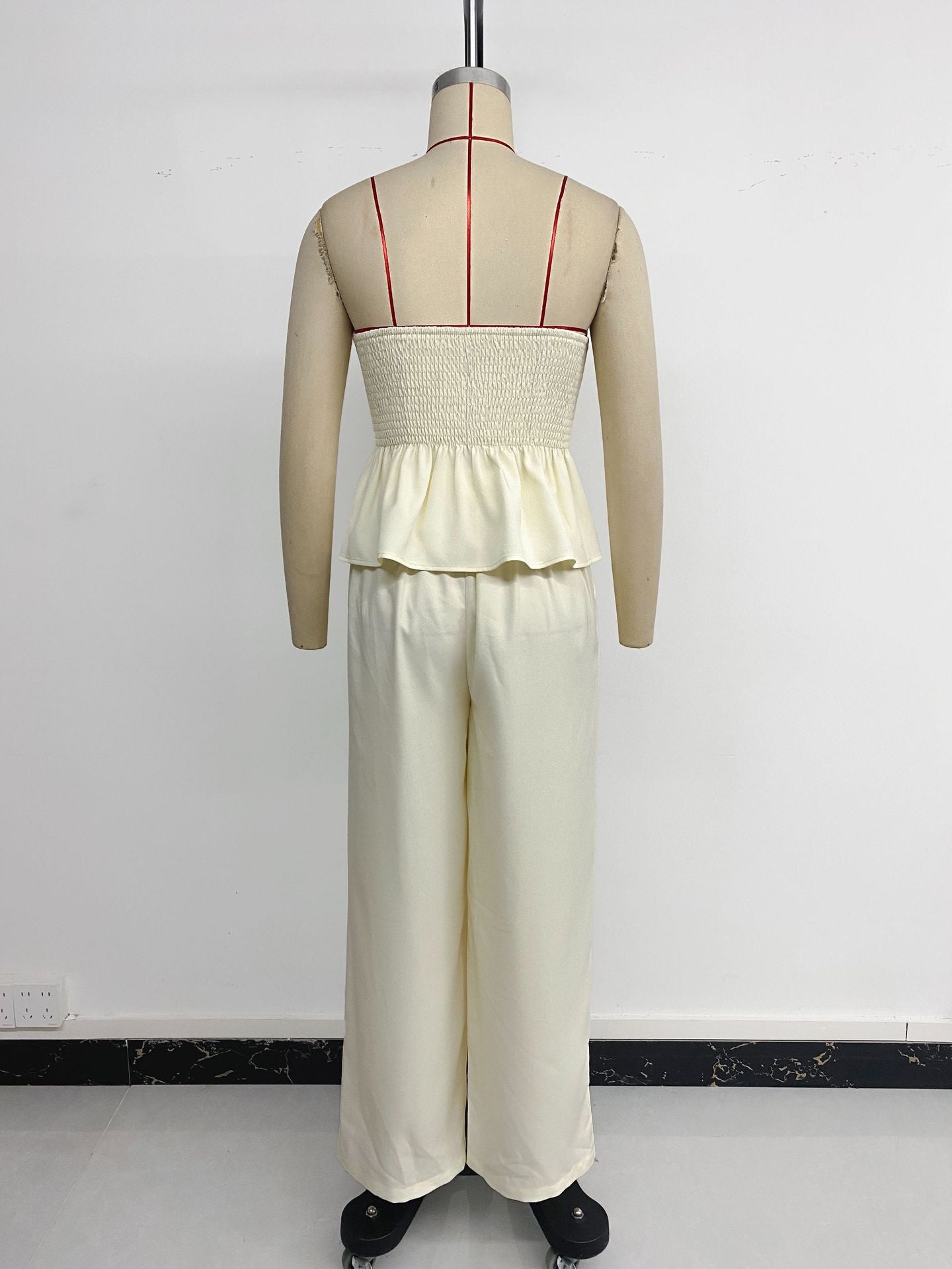 Sexy Tube Top Wide Leg Pants Solid Color Fashion Suit