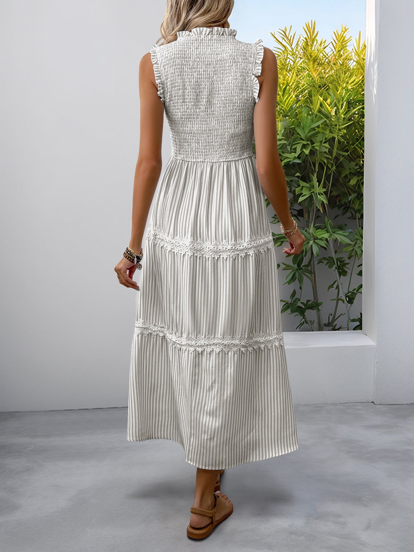 Casual Women's Lace Sleeveless Striped Dress