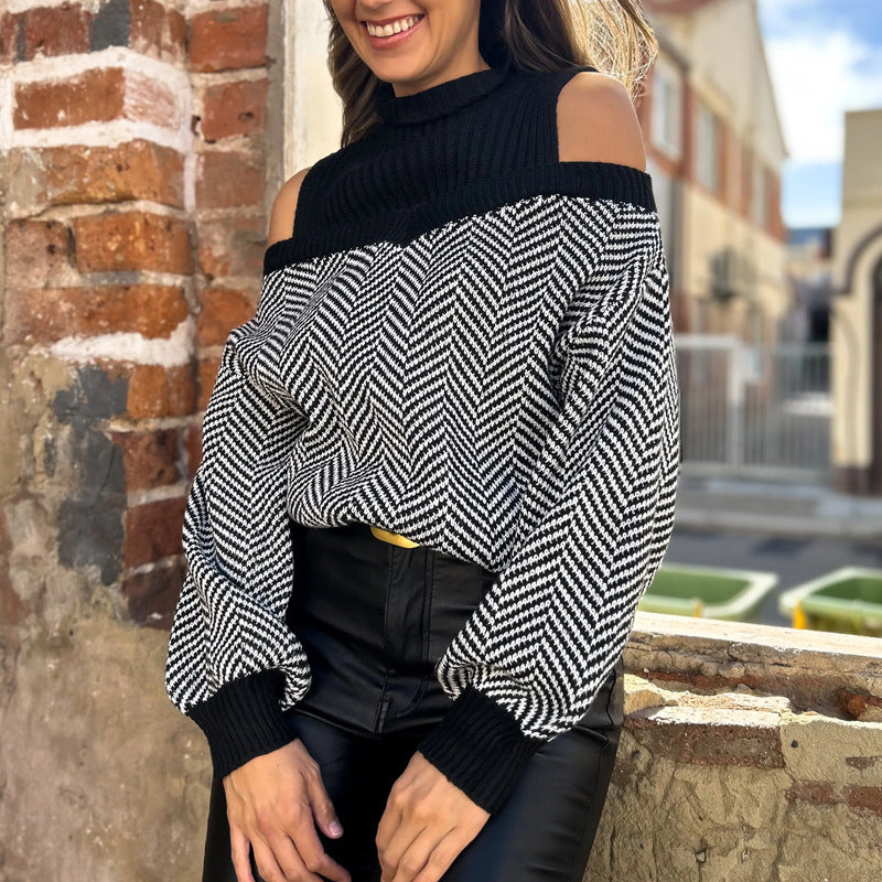 Casual Loose Striped Off Shoulder Sweater Women