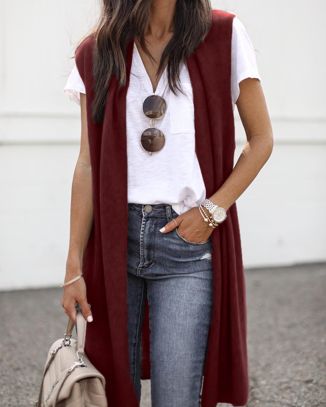 Women's Cardigan Fashion Medium and Long Sleeveless Vest Women