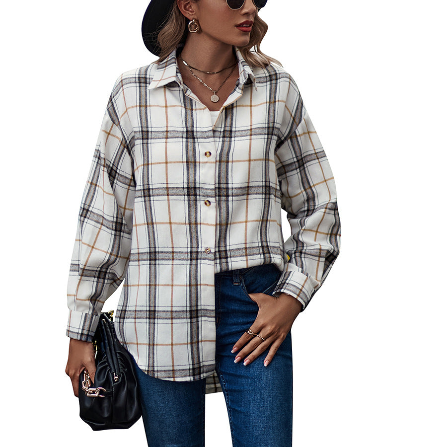 Ladies Casual Loose Boyfriend Plaid Shirt