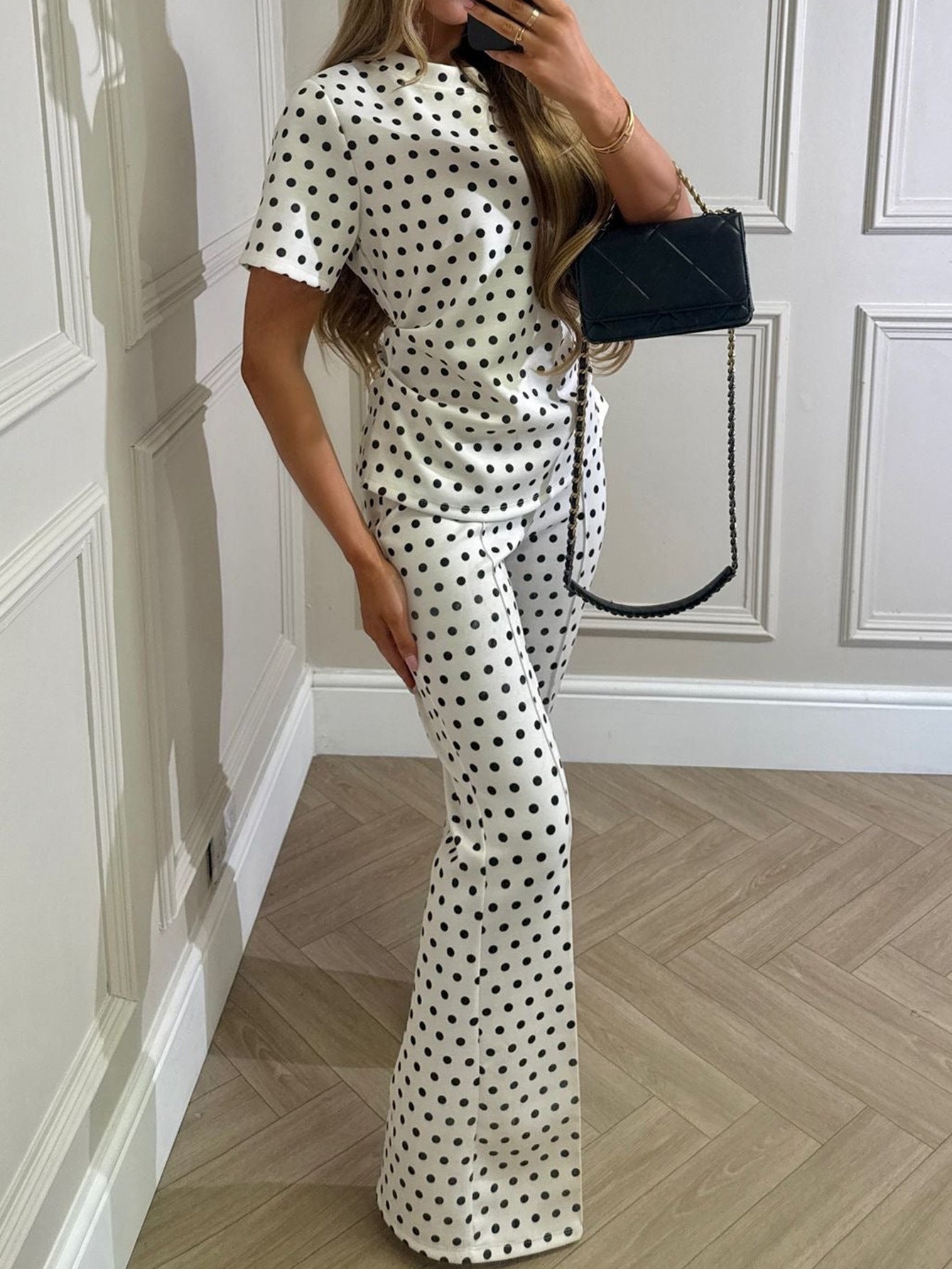 Women's Vintage Light Crew Neck Polka Dot Set