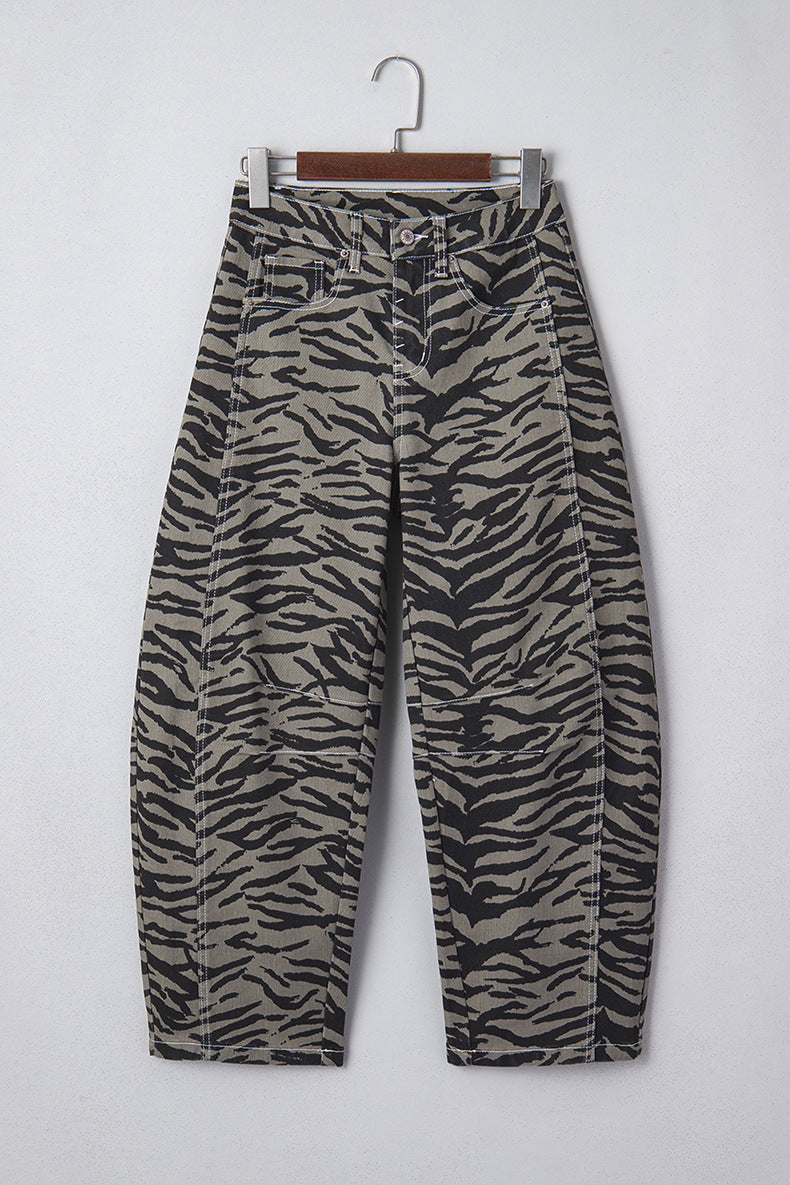 Women's High-waisted Jeans Print Wide-leg Pants