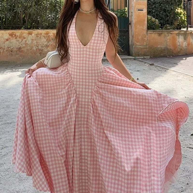 Women's Sweet Neck V-Neck Halter Suspender Dress