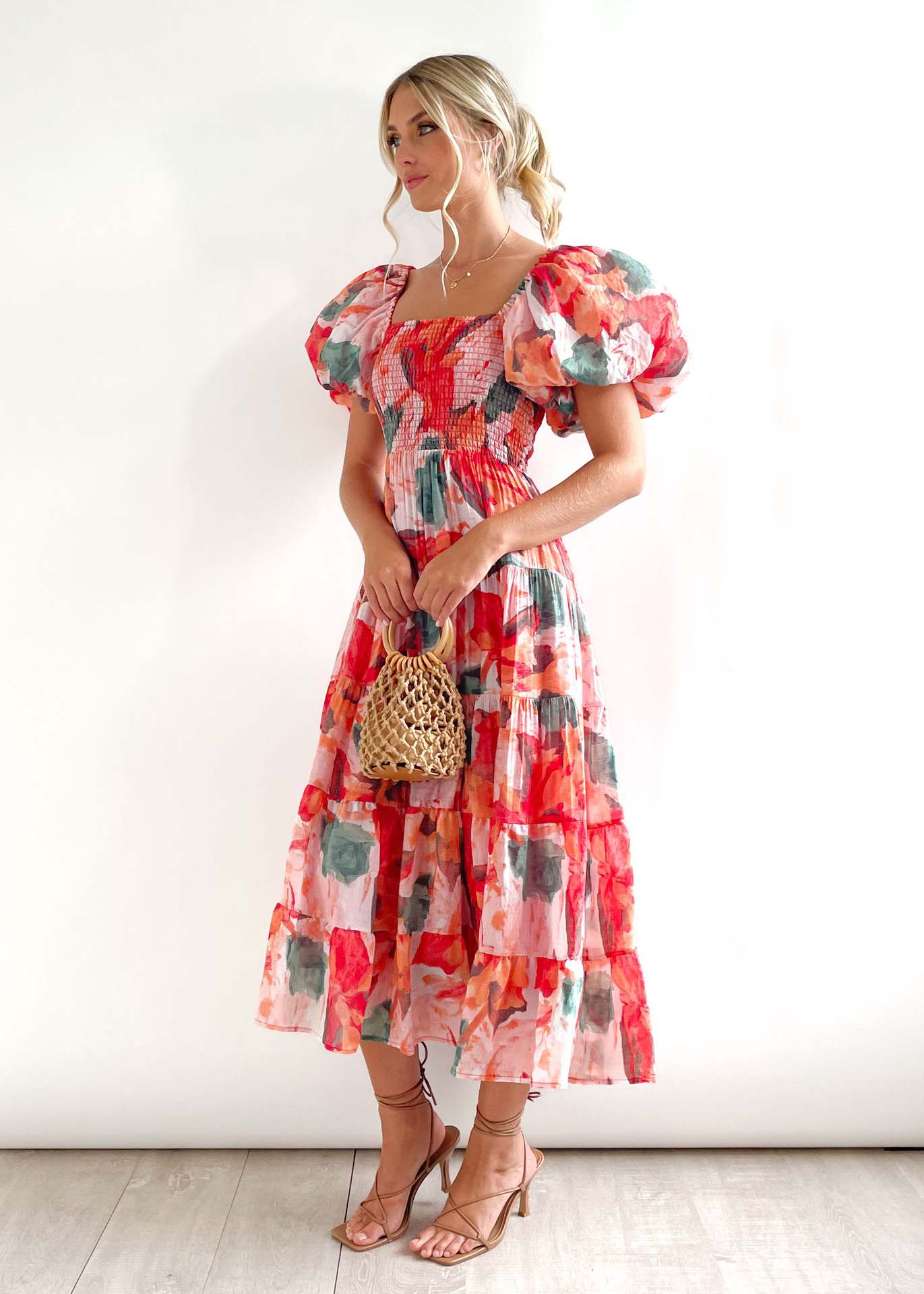 Offshoulder Printed Bubble Sleeve Dress for Women