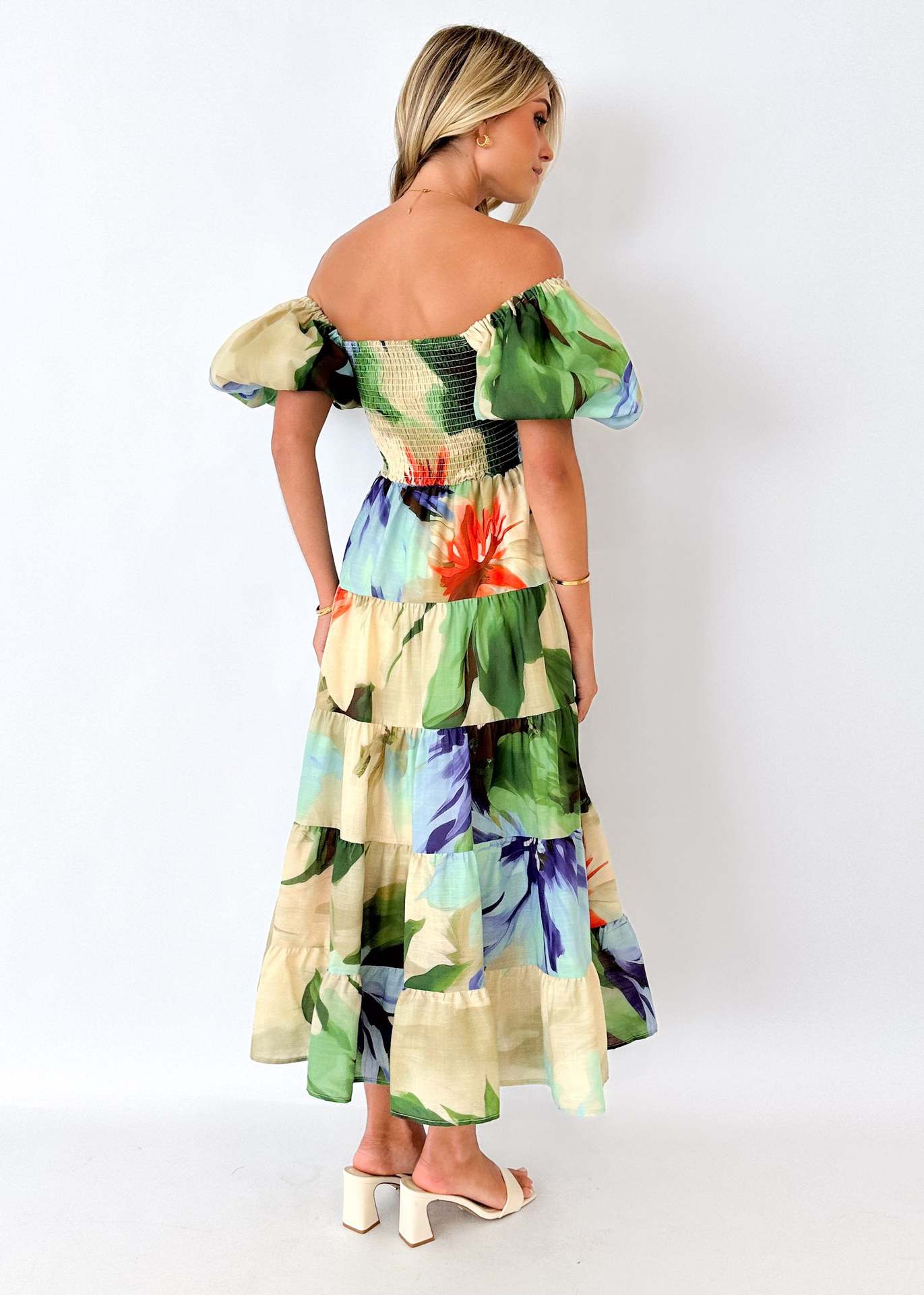 Offshoulder Printed Bubble Sleeve Dress for Women