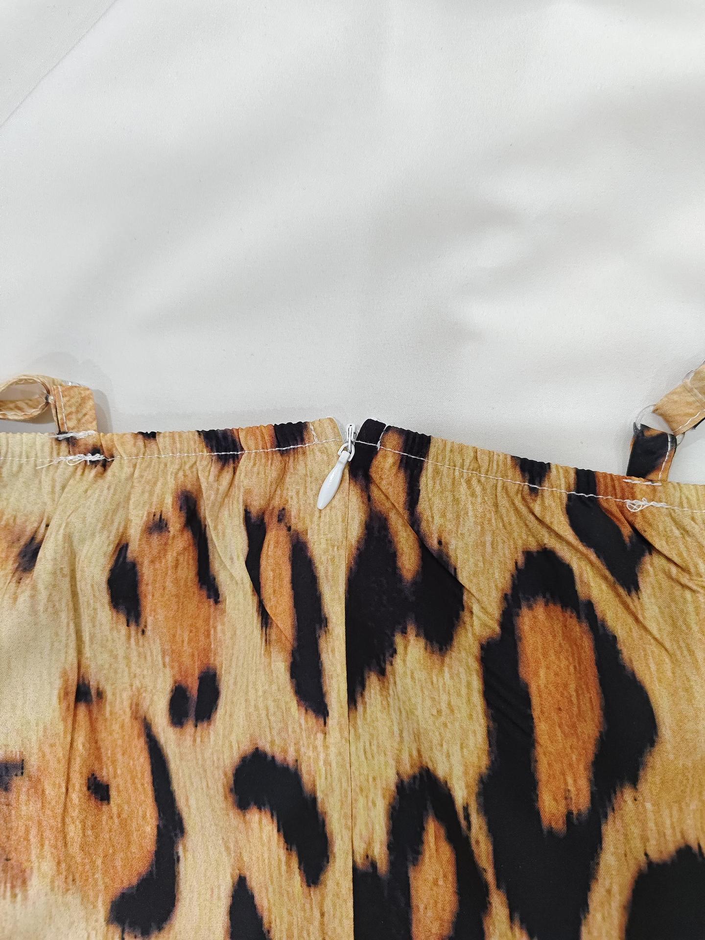 Women Sexy Leopard Print Suspender Waist A Line Dress