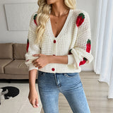 Cardigan Women's Strawberry Jacquard Knitted Sweater