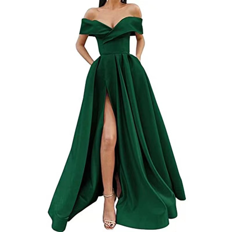 Satin Solid Color Deep V Dress Dress Evening Dress