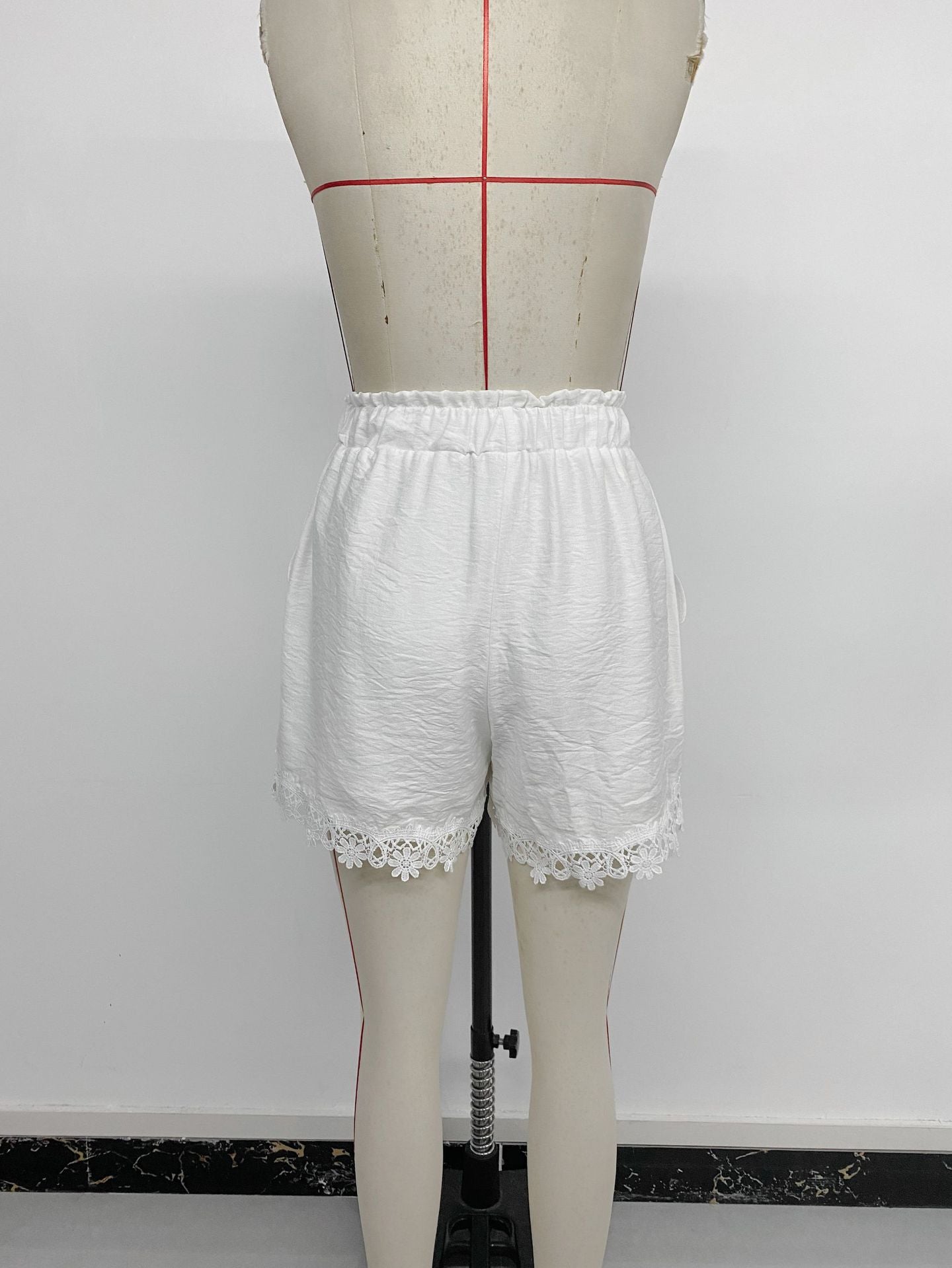 Shorts Loose Drawstring White Lace Splicing Shorts Women