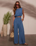 Women Casual Personality Denim Tubular Wide Leg Pants Set