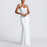 Women's Elegant Neck Solid Color Lace-up Slim Dress