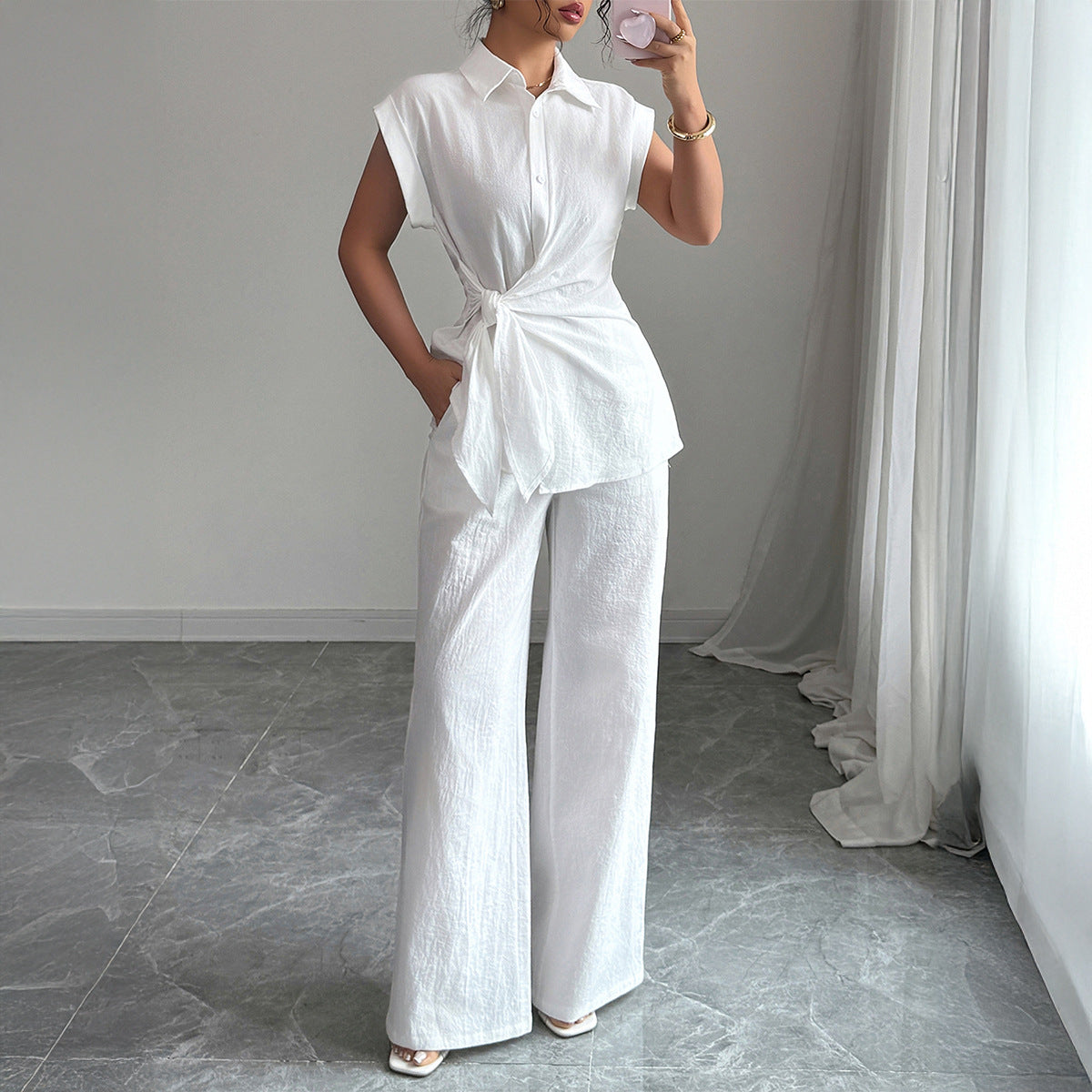 Shirt Short-sleeved Straight-leg Trouser Set
