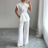 Shirt Short-sleeved Straight-leg Trouser Set