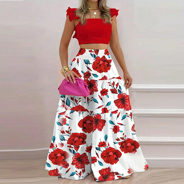 Sexy Daily Casual Solid Color Splicing Suspender Skirt Set