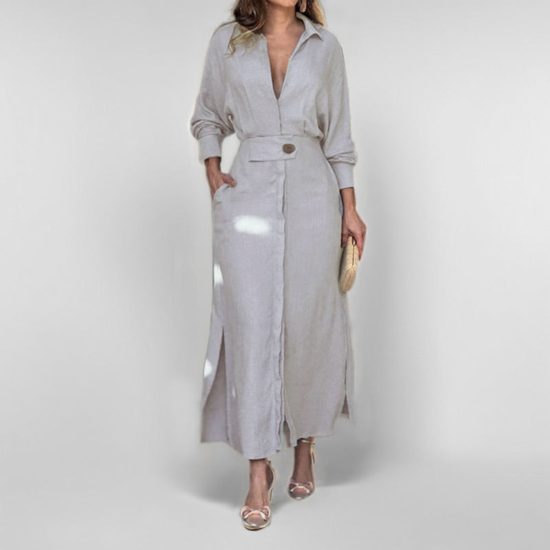 Elegant Solid Color Strap Waist Dress Long Dress