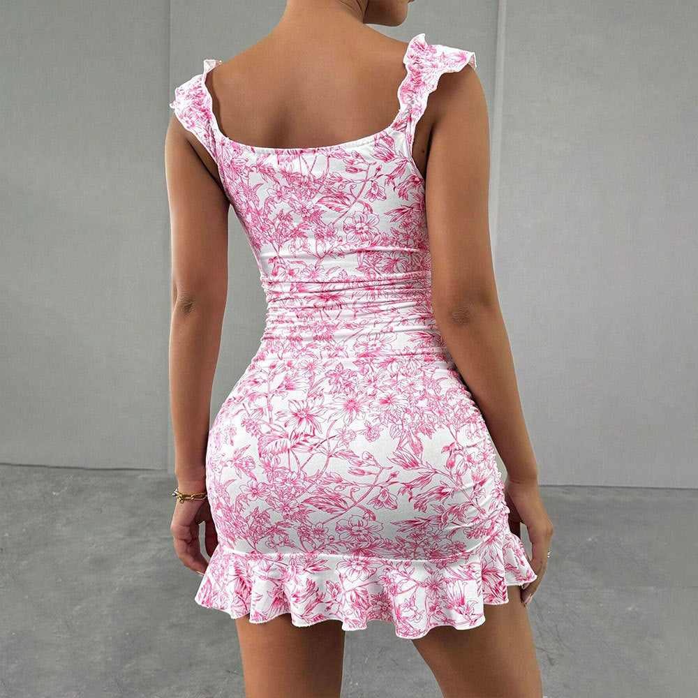 Women Floral Dress Off Shoulder Short Dress