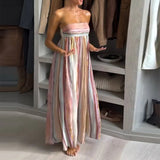 Womens Elegant Vacation Contrast Tubular Halter Dress