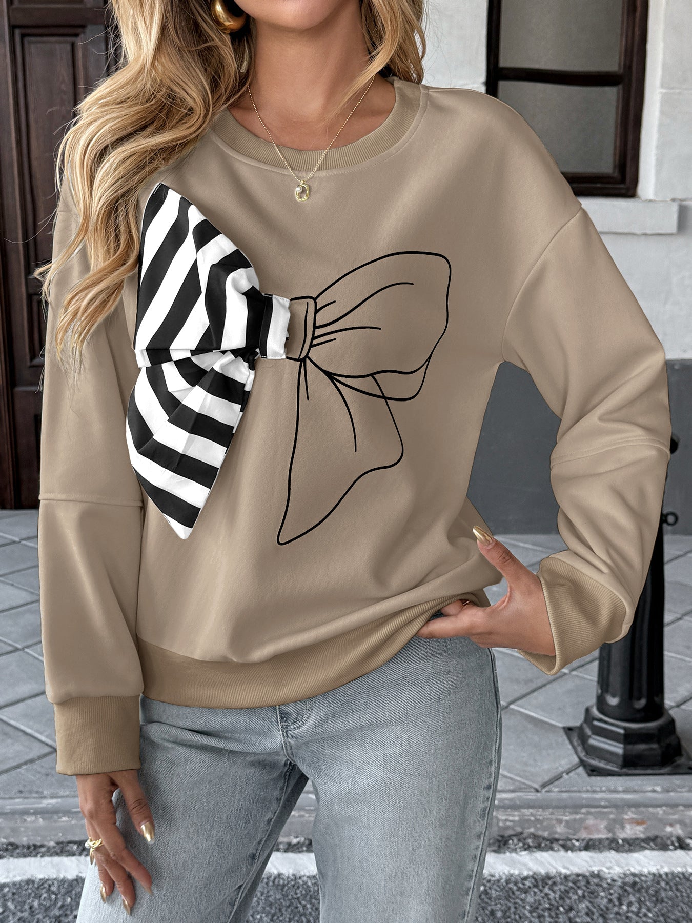 Casual Top Striped Bow Sweater Women