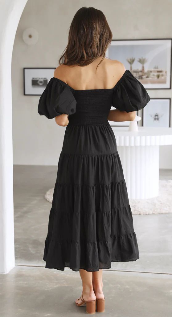 Women Bubble Sleeve Holiday Skinny Long Dress High Waist Shoulder Print Dress