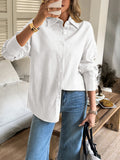 Women's Solid Button V-Neck Long Sleeve Women's Long Sleeve Blouse