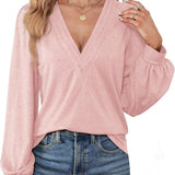 Women's Shirt V-Neck Loose Casual Long Sleeve Top