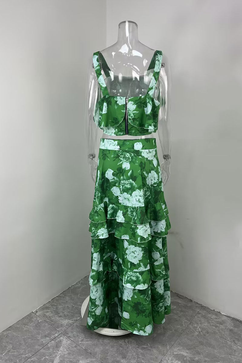 Elegant and Slim Ruffle Edge Cake Skirt Set