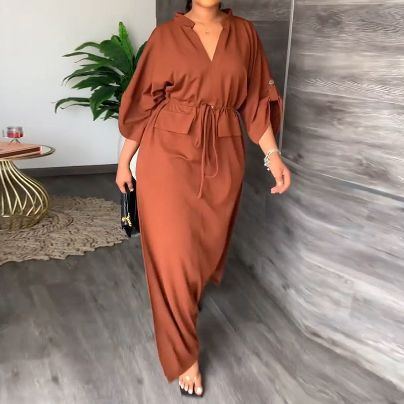 Women's Casual Solid Color V-neck Strap Slim Dress