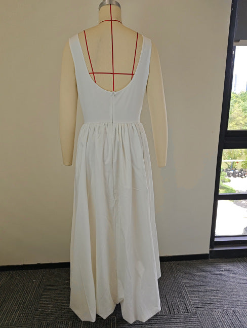 Women Fashion Casual Solid Color Splicing Sleeveless Bud Dress