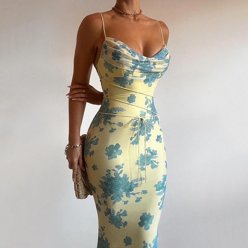 Slim Low Neck Print Bodycon Dress