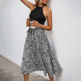 Casual Neck Skirt Leopard Print Contrasting Dress