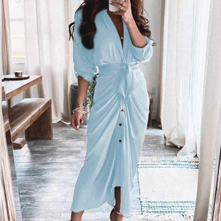 Womens Casual V-Neck Printed Strap-on Dress
