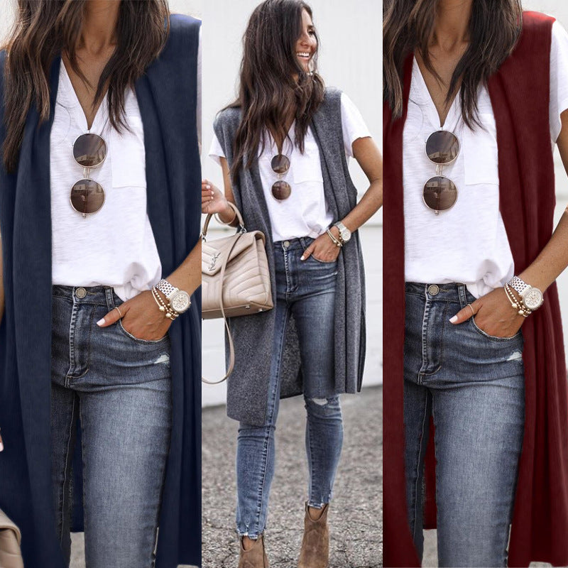 Women's Cardigan Fashion Medium and Long Sleeveless Vest Women