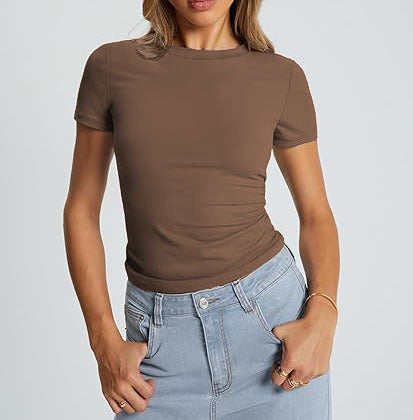 Women T-Shirt Slim-Fit Crew Neck Skinny Sexy Summer Top