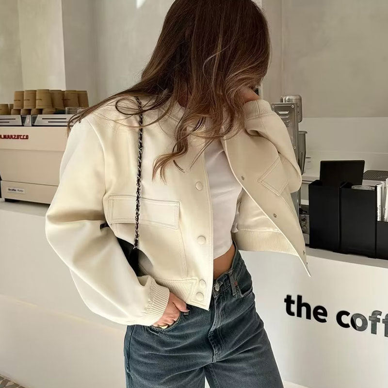 Women's Elegant Casual Stand-Up Collar Solid Pocket Jacket