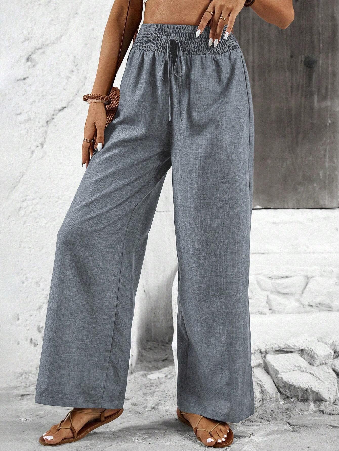 Womens Cotton Linen Pants High Waisted Wide Leg Trousers