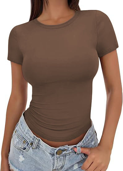 Women T-Shirt Slim-Fit Crew Neck Skinny Sexy Summer Top