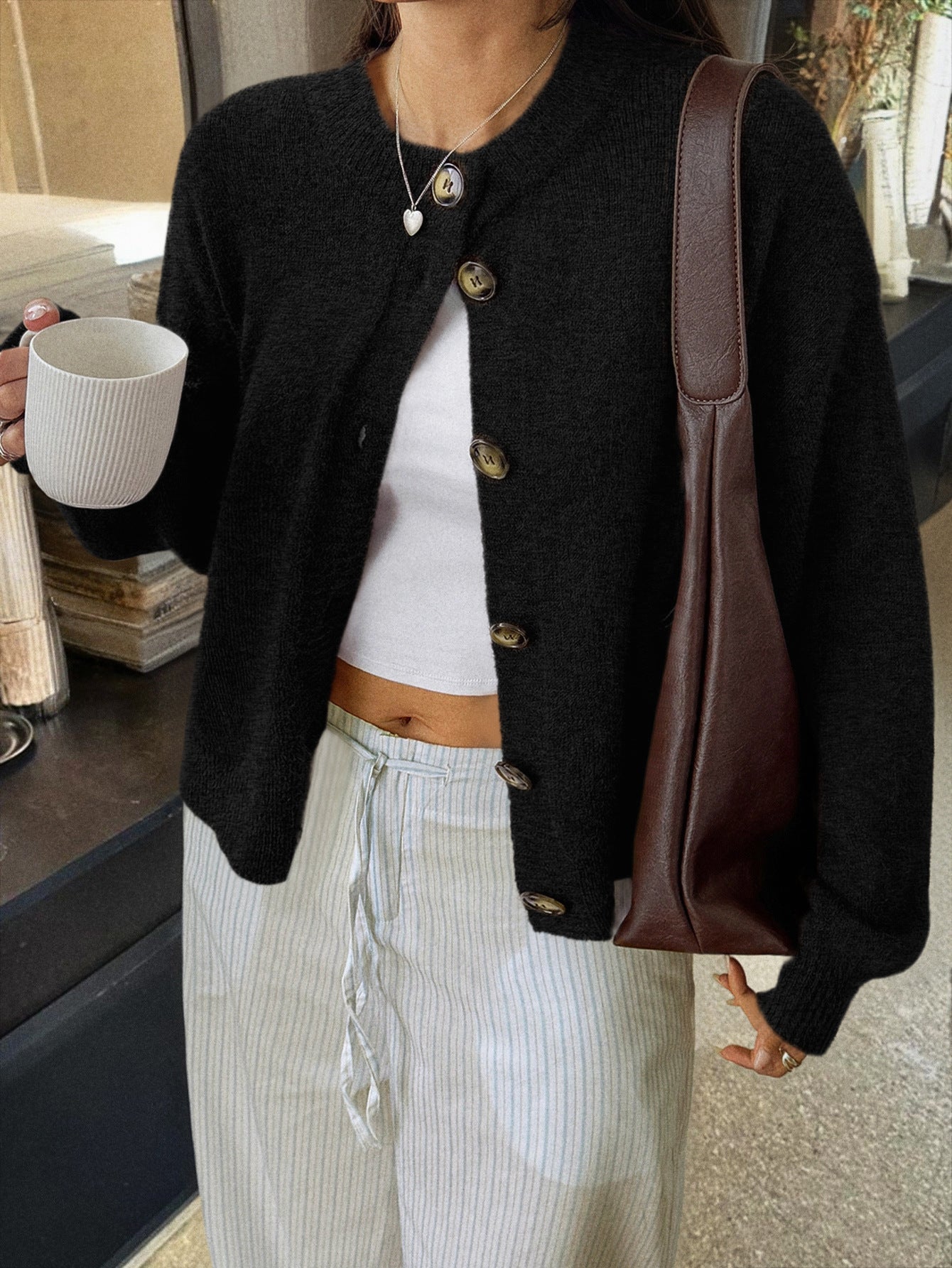 Womens Button Long Sleeve Jacket Sweater Cardigan