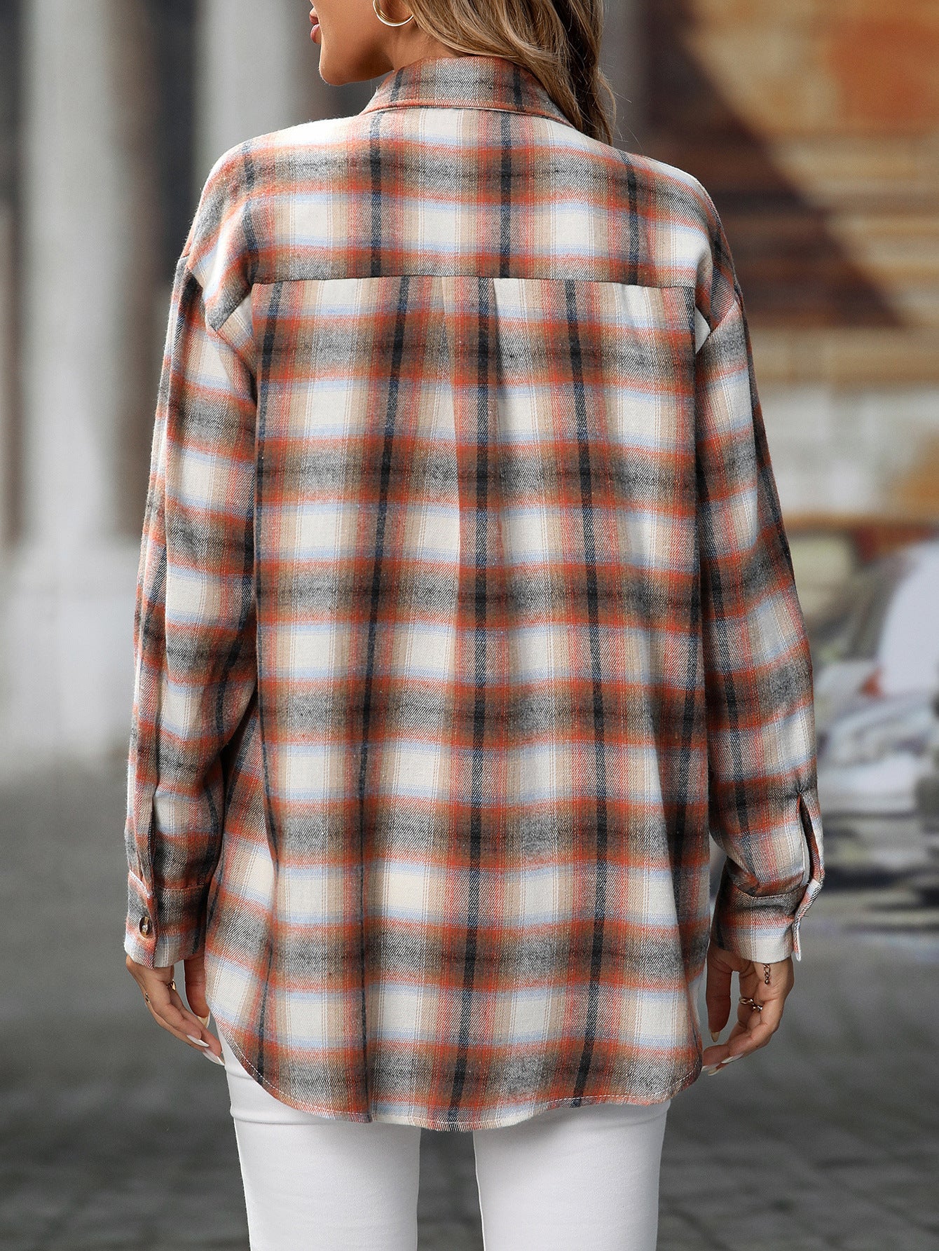 Casual Fashion Loose Plaid Pocket Shirt Women