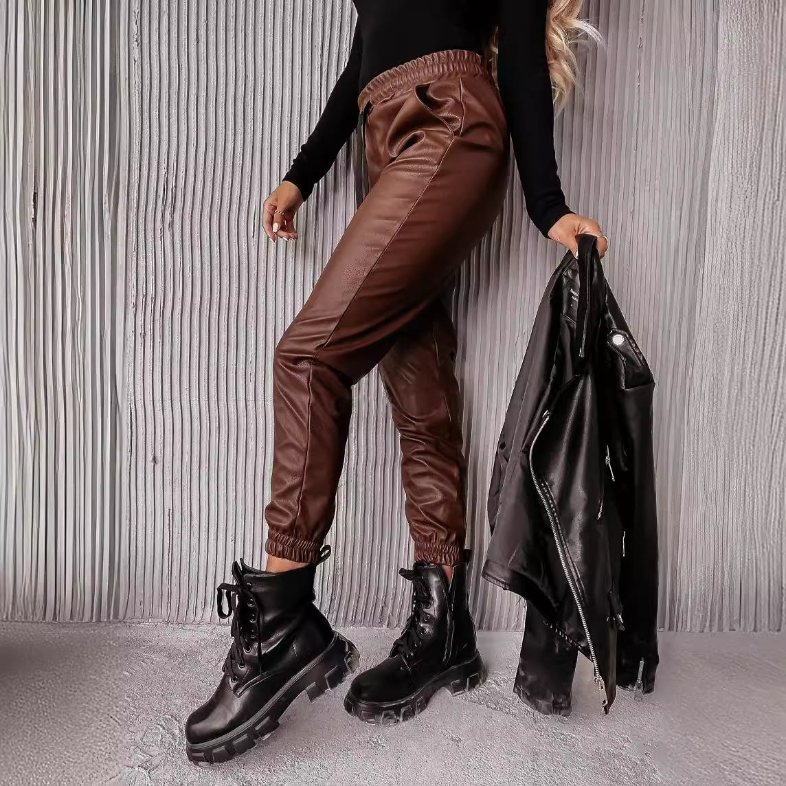 Women Winter Sexy PU Slacks Panties Leather Pants