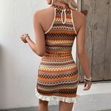 Knitted Sleeveless Neck Vest Short Skirt Set Two-piece Set