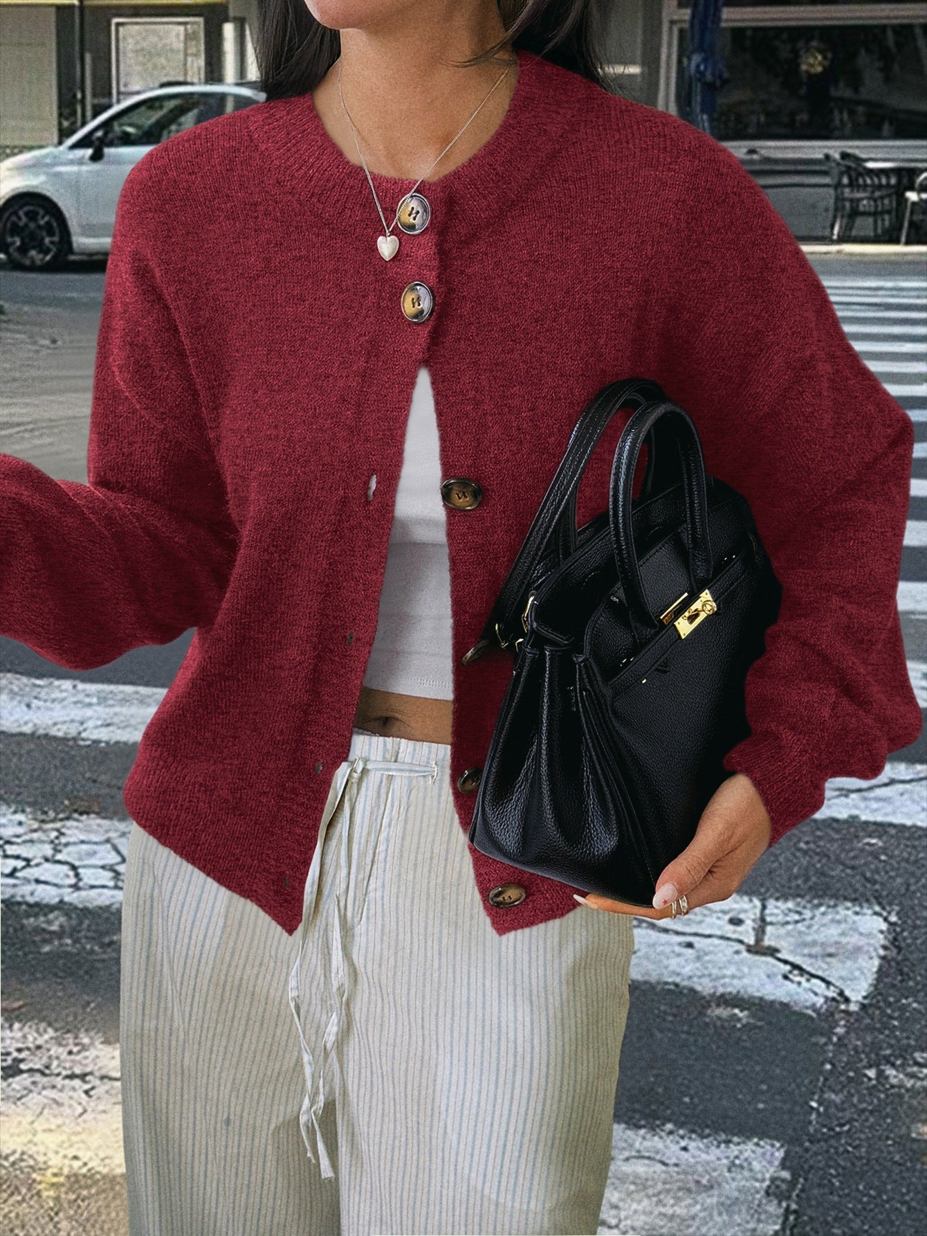 Womens Button Long Sleeve Jacket Sweater Cardigan